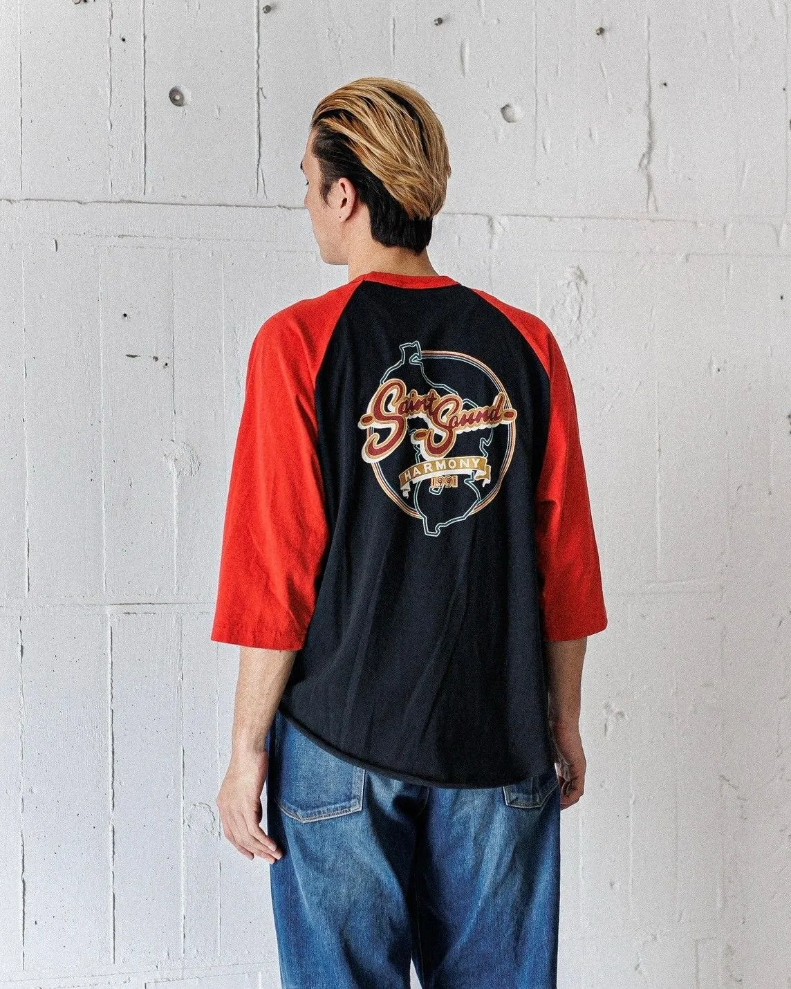 SAINT Mxxxxxx × LASTMAN LM_SS TEE/SNT NOISE/BLK Jesus horn sleeve color block TEE Black and red S-XL LAST MAN co-branded model Customized accessories Completely matched Horn sleeve color block Unlocked design Natural rewinding after washing Unique and handsome Top printing technology Undifferentiated restoration Cylindrical side seam fabric technology Top purchasing level